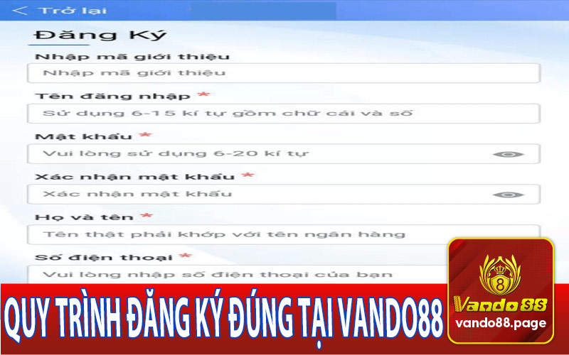 Đăng ký đúng quy trình tại Vando88